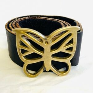 Vintage 1970’s Solid Brass Butterfly Buckle with Leather Belt